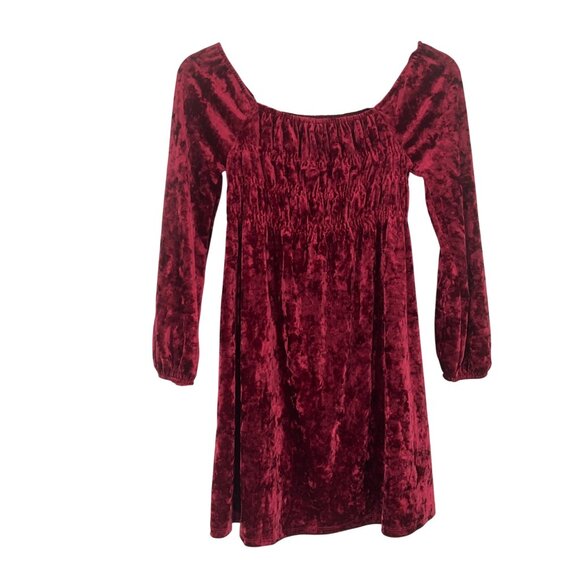 Girls Red crushed Velvet Smocked Long Sleeve Dress 8 holiday Christmas flowy - Picture 2 of 7